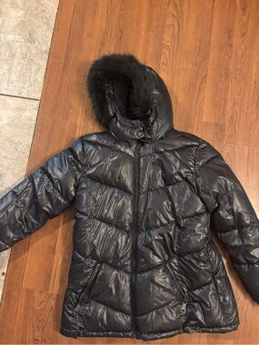 Justice Black Puffer Hooded Coat with Faux Fur Trim